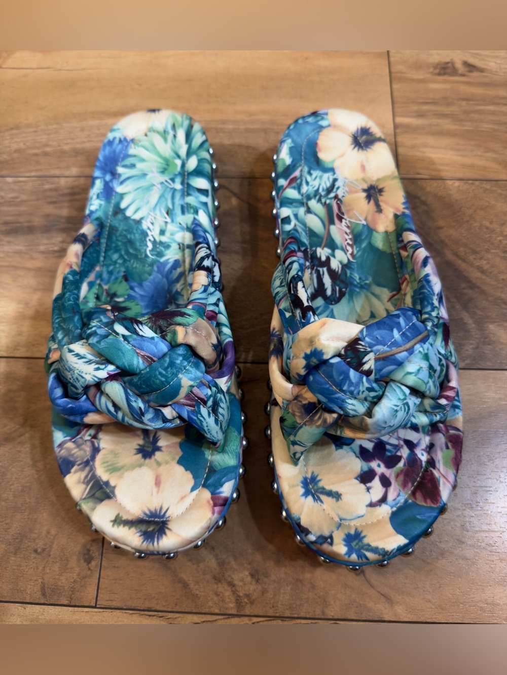 Isa Tapia Studded Lydia Knotted Floral Slide Sandals Designer Slip On Sz 37